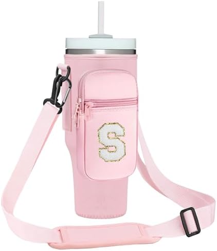 Letter Cup Carrier Bag with Strap for Stanley Quencher 40oz Tumbler.Initial Cup Crossbody Holder Bag for Stanley Cup.