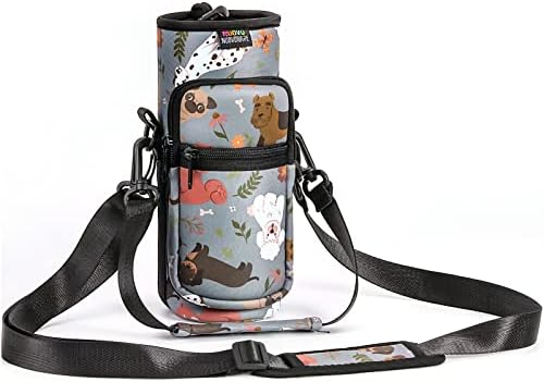 Nuovoware Water Bottle Carrier Bag, 25oz/32oz Bottle Pouch Holder, Adjustable Shoulder Hand Strap 2 Pocket Sling Neoprene Sleeve Sports Water Bottle Accessories for Hiking Travelling Camping