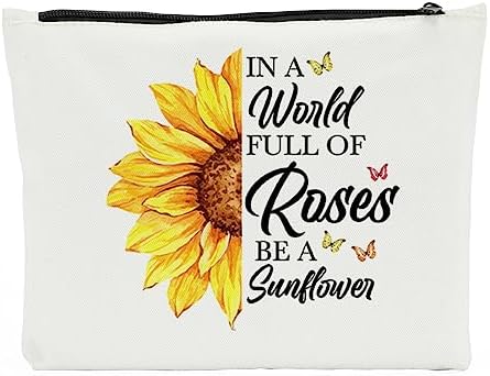 Sunflower Gifts for Women, Birthday Gifts for Women, Mom, Daughter, Sister, BFF, Fabulous Mother’s Day Gift For Her, Friendship Inspirational Gifts for Friend, Make Up Bag for Travelling