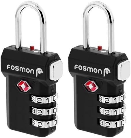 Fosmon TSA Approved Luggage Locks, (2 Pack) Open Alert Indicator 3 Digit Combination Padlock Codes with Alloy Body and Release Button for Travel Bag, Suit Case & Luggage – Black