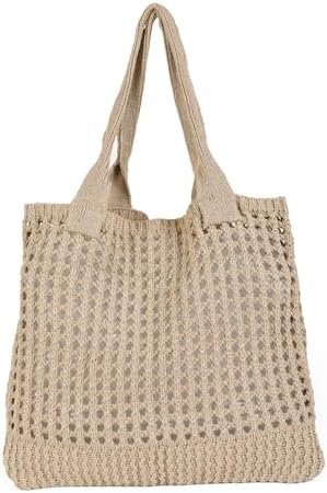 Hobo Knit Crochet Tote Bag for Women Handmade Woven Aesthetic Women’s Cute Casual High Capacity Shoulder Handbags