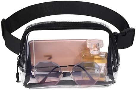 Clear Belt Bag Stadium Approved Clear Fanny Pack for Women Men Small See Through Transparent Crossbody Fanny Pack for Concerts Sports Travelling Hiking Running (Black)