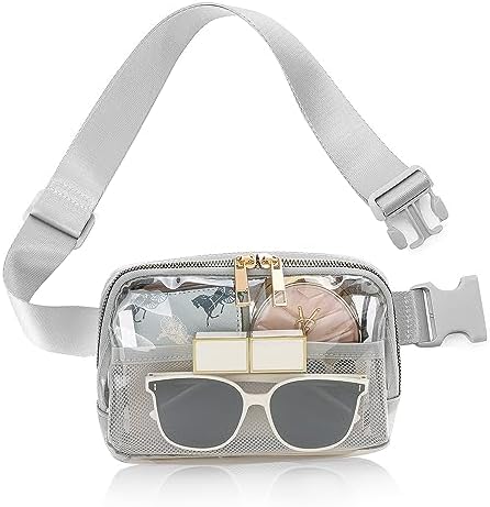 Clear Belt Bag Clear fanny pack stadium approved for Women Men with Adjustable Strap Clear Crossbody Bag Waist Bag for Concerts Sports Beach Events Festivals Travelling Hiking Running (Gray)