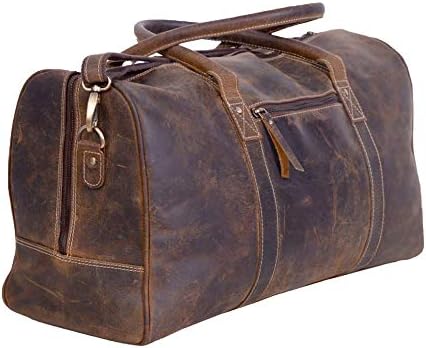 KomalC 24 Inch Leather Duffel Bags for Men and Women Travel Overnight Weekend Leather Bags Sports Gym Duffle for Men (Brown Distressed Tan)