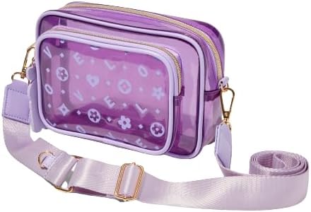 Claire’s Accessories Purple Status LOVE Icon Bag – Transparent Camera-Style Crossbody – Purse with Adjustable Strap – Ideal Small Purse for Travelling – Cute One Size Girls Crossbody