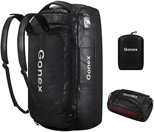 Gonex 60L Water Repellent Duffel Bag Backpack Outdoor Heavy Duty Duffle Bag with backpack straps for Hiking Camping Travelling Cycling for Men Women Black