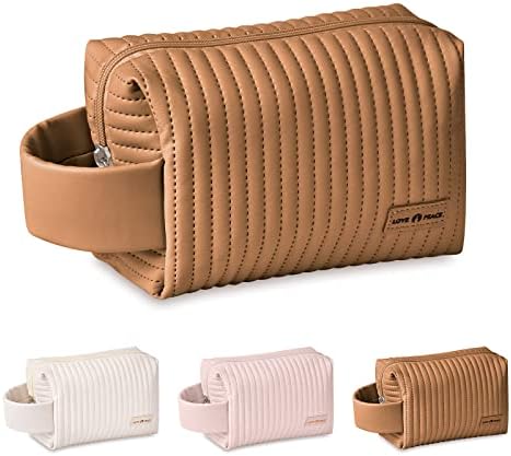 Cosmetic Bags for Women Small Makeup Bag for Purse Travel Portable Toiletry Bag for Women Waterproof Cute Pink Daily Use Storage Purse with Zipper for Travelling (Brown)