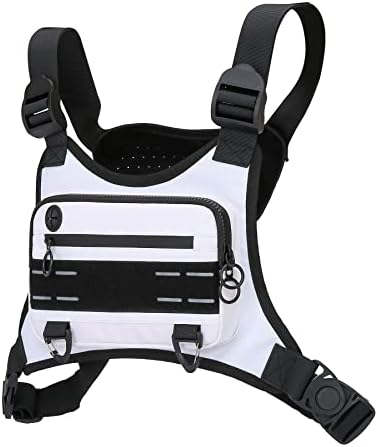 Sports Chest Bag For Men Women, Lightweight EDC Chest Pack, Running Vest Phone Holder With Extra Storage For Workouts, Travelling, Motorcycling (White)