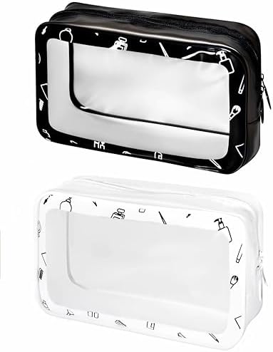 Clear Makeup Bags – 2 Pack Clear Toiletry Bag PVC Cosmetic Bag for Traveling Travel Essentials, TSA Approved Toiletry Bag for Travelling and Holiday, Black and White