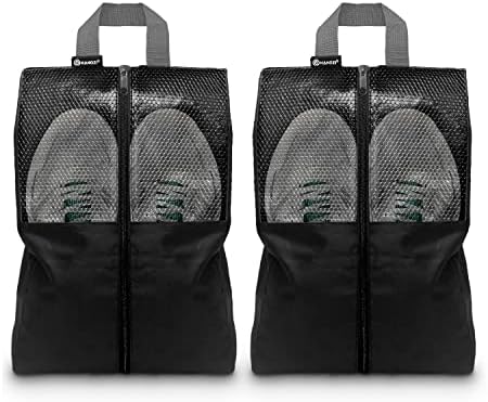 Shoe Bags For Travel, Used As For Storage or Shoe Travel Bag, Space Saving When Travelling With This Travel Shoe Bags For Packing, Featuring Waterproof Nylon Sneaker Bag (Black, 2 Pack, Medium)