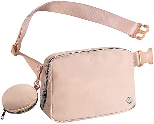 Fanny Pack Crossbody Bags for Women and Men, Waterproof Cross body Bag with Adjustable Extended Strap, Unisex Everywhere Belt Bag for Travelling, Vacation, Hiking and Running (Light Pink)