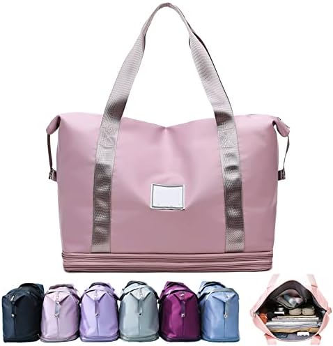 Gpmsign Travel Bag, High-capacity Double-layer Wet Separation Travelling Bag, Large Capacity Folding Travel Bag (Pink)