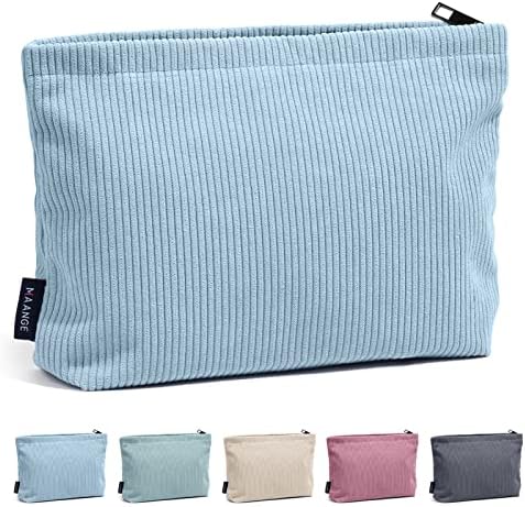 MAANGE Cosmetic Bags for Women Small Makeup Bag for Purse Corduroy Makeup Pouch Travel Makeup Bag with Metal Zipper Make Up Bag for Travelling(BLUE)