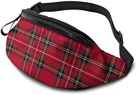 Fanny Pack, Christmas Plaid Waist Bag with Headphone Hole Belt Bag Adjustable Sling Pocket Fashion Hip Bum Bag for Women Men Kids Outdoors Casual Travelling Hiking Cycling