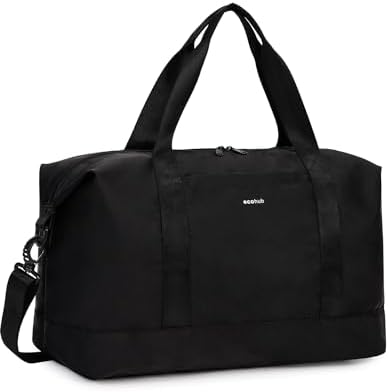 ECOHUB Foldable Travel Duffle Bag, For Spirit Airlines Personal Item Bag 18x14x8 Carry on Bag with Removable Wet Pocket, Weekender Overnight Gym Tote Bag for Women with Trolley Sleeve, 30L (Black)