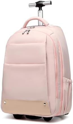 Rolling Backpack,Travel Laptop Backpacks with Wheels 17 inch Water Resistant Backpack Mens Rolling Laptop Lag Women Carry on Bag Airline Approved Trolley Roller Backpack Suitcase for Travelling Pink