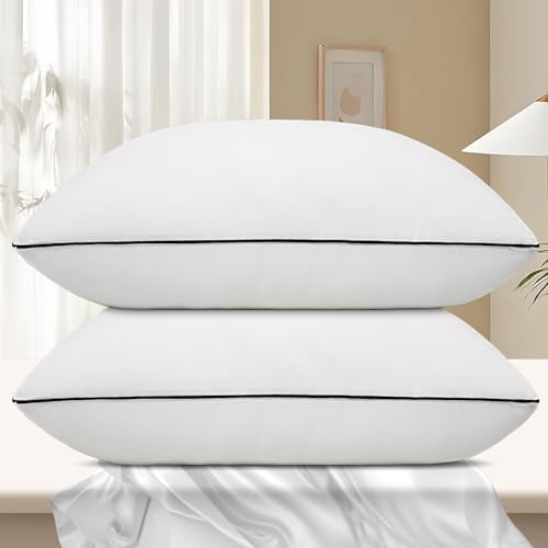 Hotel Collection Bed Pillows for Sleeping 2 Pack Queen Size Cooling Pillows Set of 2 for Back, Stomach or Side Sleepers, Super Soft Down Alternative Microfiber Filled Pillows