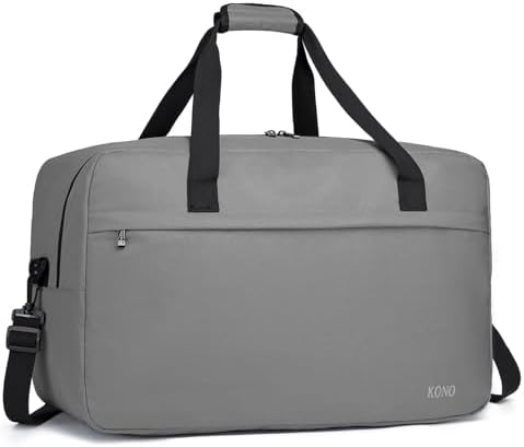 Kono Travel Duffel Bag 48L Large Carry-on Bag Sports Tote Gym Bag Weekender Overnight Bags for Men Women 21.65″x13.78″x9.84″ Gray