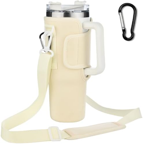 Haundry Water Bottle Carrier Bag Compatible with 30oz 40oz Stanley Tumbler Cup, Water Bottle Holder with Adjustable Shoulder Strap, Bottle Pouch Holder with Handle for Hiking Travelling Camping