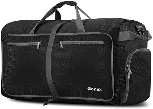 Gonex 40L 60L 80L 100L 150L Large Foldable Travel Duffle Bag with Shoes Compartment, Packable Lightweight Water Repellent Duffel Bag for Camping Gym Weekender Bag