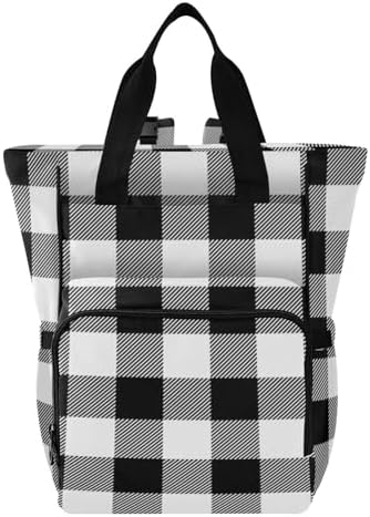 White Plaid Buffalo Diaper Bag Backpack for Women Men Large Capacity Baby Changing Totes with Three Pockets Multifunction Travel Diaper Bag for Travelling Playing