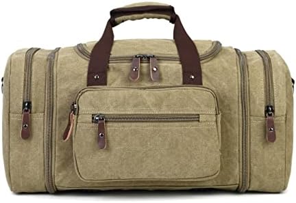 Sechunk Duffle Bag Canvas Leather Large Outdoor Shoulder Bag (army green)