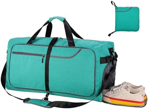 65L Travel Duffel Bag for Men Women Foldable Large Weekender Bag with Shoes Compartment & Wet Pocket Waterproof & Tear Resistant(65LTeal)