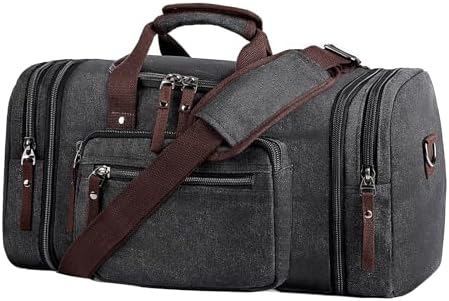 Canvas Expandable Duffle Bag for Men Traveling, Luggage Travel Bag Weekender Overnight Bag,Mens Gym Carry on Duffel Bags（Dark Gray）