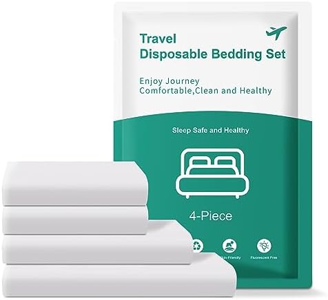 Travel-Safe Disposable Cover Sheets for Travel, Disposable Bed Sheet, Disposable Duvet/Comforter Cover, Disposable Pillowcases, Perfect for Hotels & Trips (King Size)