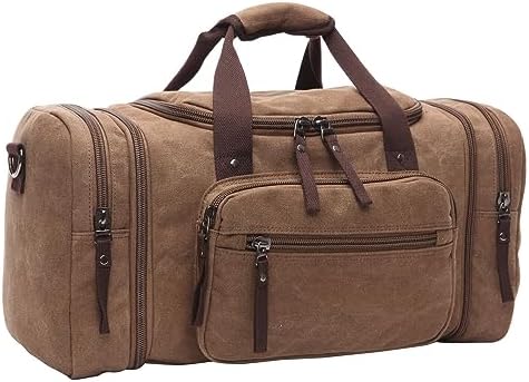 Duffle Bag for Travel, Large Canvas Duffel Bag for Travelling Overnight Weekender Bag Carry On Bag for Men Women Coffee