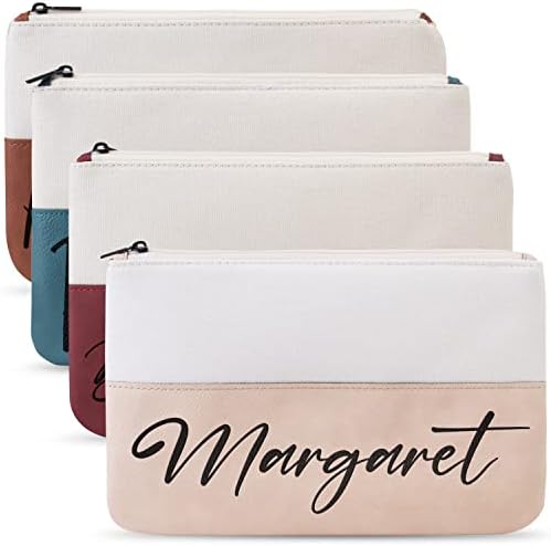 Personalized Makeup Bag w/Name – Vegan Leather & Canvas – 7 Fonts, Bridesmaid Proposal Gifts, Custom Cosmetics Bag, Lightweight & Portable Makeup Pouch for Travelling, Gifts for Women, Mom – Rose