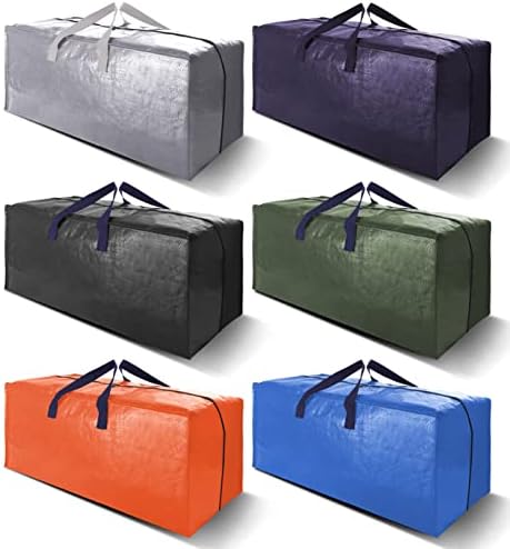 Heavy Duty Extra Large Moving Bags W/Backpack Straps – Strong Handles & Zippers, Storage Totes For Space Saving, Fold Flat, Alternative to Box and Bin (Set of 6, Multicolor)