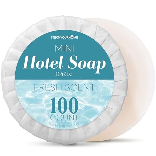 Bulk Hotel Soap Bars (100 Count), Fresh Scent Travel Size Hand Soap for Hotels, Motels, and Resorts, Mini Travel Soap Bulk, Individually Wrapped Bars of Soap Bulk Pack, Guest Soaps for Bathroom