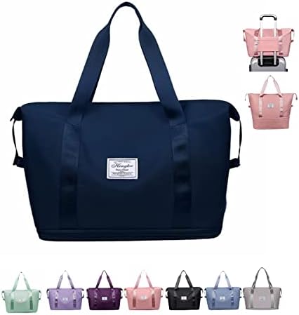 High-capacity Double-layer Wet Separation Travelling Bag,Foldable Expansion Travel Duffel Bag,Travel Duffel Bag,Sports Tote Gym Bag,Shoulder Weekender Overnight Bag for Women. (Dark blue)