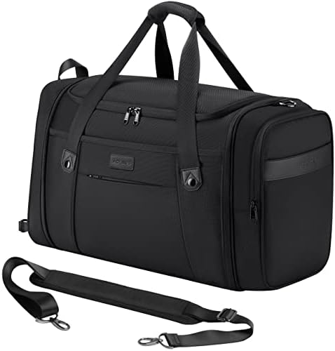 Tourenne 45L Travel Duffel Bag Foldable Weekender Sport Gym Duffle Carry On Luggage with shoe compartment wear/tear resistant water repellent 1680D Ballistic polyester – Black