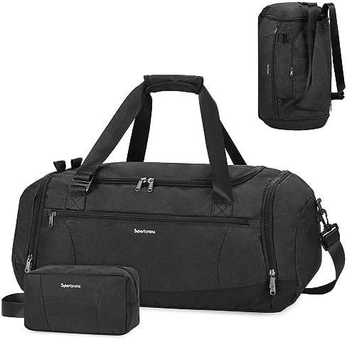 Travel Duffel Bag, Weekender Overnight Backpack with Shoe Compartment and Wet Pocket Sport Gym Bag for Men and Women, Black