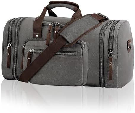 Canvas Expandable Duffle Bag for Men Traveling, Luggage Travel Bag Weekender Overnight Bag,Mens Gym Carry on Duffel Bags（Gray）