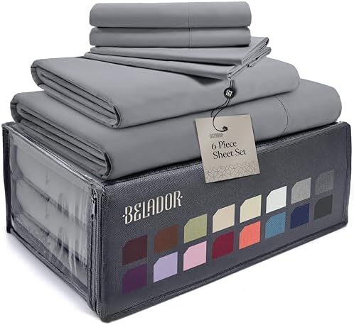 BELADOR Silky Soft Sheet Set – Luxury 6 Piece Bed Sheets for Queen Size Bed, Secure-Fit Deep Pocket Sheets with Elastic, Breathable Hotel Sheets & Pillowcase Set, Wrinkle Free Oeko-Tex Sheets