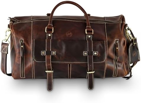 Premium 21-Inch Full-Grain Leather Shoe Duffel Bag | Men & Women | Stylish & Spacious Weekend Travel Bag with Separate Shoe Compartment | Waterproof & Durable Carry-On by Northridge Leather (Brown)