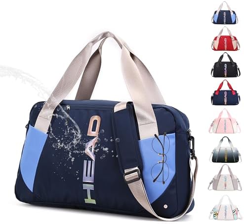 HEAD Waterproof Crossbody Travel Duffel Bag with Wet Pocket,Large Capacity Tennis Sports Gym Bag for Women/Men,Lightweight Shoulder Tote Bags for Weekender Overnight (Blue)