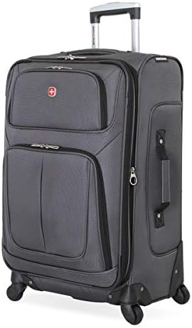 SwissGear Sion Softside Expandable Roller Luggage, Dark Grey, Checked-Medium 25-Inch