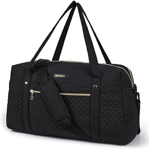 BAGSMART Travel Duffle Bag 31L Quilted Weekender Overnight Bag for Women with Laptop Compartment, Large Carry On Airport Bag with Wet Pocket & Shoe Bag for Travel, Business Trips, Sports(Black)