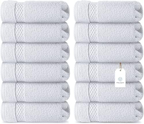 WhiteClassic Luxury Cotton Washcloths – Large Hotel Spa Bathroom Face Towel | 12 Pack | White