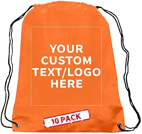 DISCOUNT PROMOS Custom Non-Woven Drawstring Backpacks Set of 10, Personalized Bulk Pack – Bring Everywhere You Go, Great for Travelling, Gym and for Everyday Use – Orange