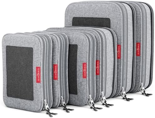 LeanTravel Compression Packing Cubes for Travel Organizers with Double Zipper (6-Pack (2L+2M+2S), Grey)