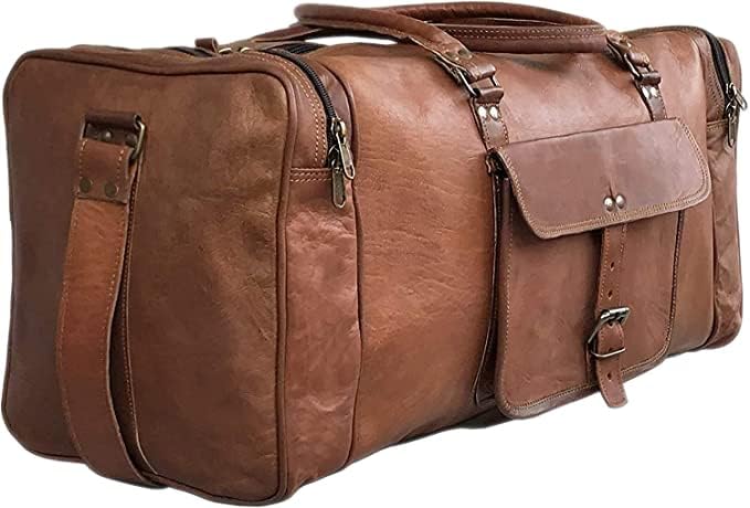 Genuine Leather Duffel | Travel Overnight Weekend Leather Bag | Sports Gym Duffel for Men (BROWN) | Leather Vacation Luggage Duffle Bag