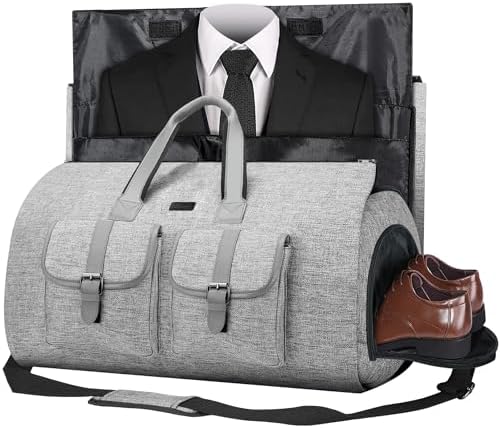 Carry-on Garment Bag Large Duffel Bag Suit Travel Bag Weekend Bag Flight Bag with Shoe Pouch for Men Women (Gray)