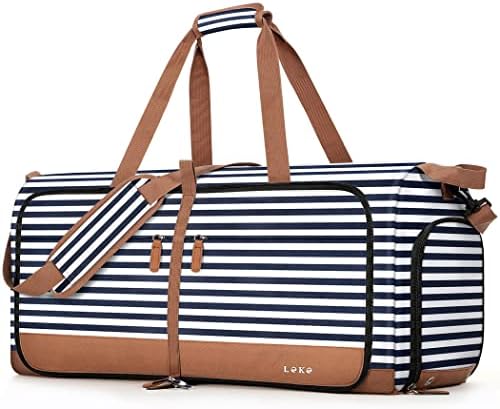 Lekesky Travel Duffel Bag Bag for Women 80L Large Duffel Bag Foldable Weekender Bag with Shoes Compartment, Blue Stripes