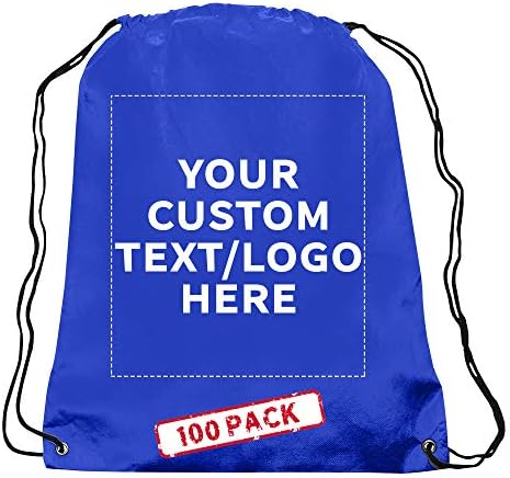 DISCOUNT PROMOS Custom Non-Woven Drawstring Backpacks Set of 100, Personalized Bulk Pack – Bring Everywhere You Go, Great for Travelling, Gym and for Everyday Use – Blue